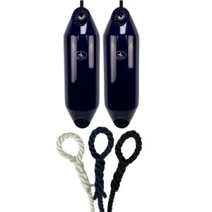 2 x HURRICANE Boat Fenders: Navy PM02 - FREE SPLICED END 10MM ROPE - Picture 1 of 2