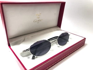 NEW VINTAGE CARTIER FILAO 47MM OVAL PLATINE GREY LENSES SUNGLASSES FRANCE 18K - Picture 1 of 7