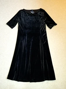 NWT Girls Dress-LANDS' END-black stretch velvet maxi elbow slv-M (10-12) - Picture 1 of 5