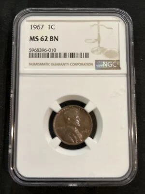 1967 LINCOLN PENNY NCG MS 62 BN CERTIFIED ( WOW TONEING COLORS) - Image 1 of 4