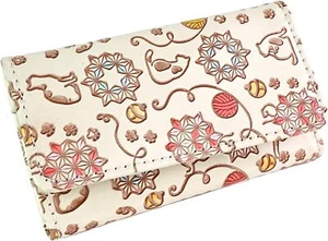 【YuzenBunko】Key Case Tri-fold Genuine leather Cat White NEW From Japan F/S - Picture 1 of 2