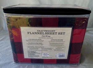 BEE & WILLOW..HEAVYWEIGHT COTTON FLANNEL..4 PC..RED & BLACK..SHEET SET..CAL KING - Picture 1 of 3