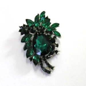 Dark Green Vintage Design Rhinestone Crystal Pin Pendant Brooch Wedding Bridal - Picture 1 of 3