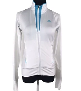 Adidas Jacket Womens Size XS White Blue Stretch Full Zip Supernova - Picture 1 of 11