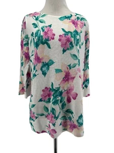 J. Jill Women's White Floral Linen Blend Knit Top Size Small NEW - Picture 1 of 5