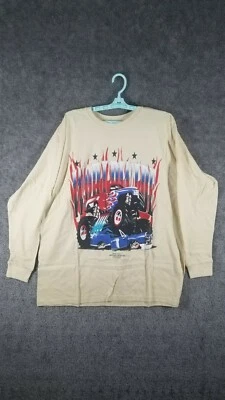 Boohoo Man S 码超大汽车图形长袖 T 恤米色全新带标签印花 Crew — 第 1/4 张图片