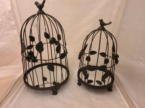 Set of 2 NEW QVC Valerie Parr Hill Metal Vine Detail Mirror Bottom Bird Cages Cover