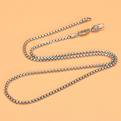 Collar Real S925 Plata Esterlina Hombres Mujeres 3mm Caja Redonda Eslabón Cadena Regalo Foto 1 de 4