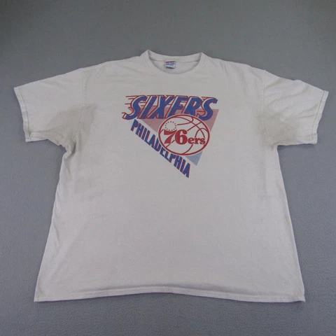 Vintage Philadelphia 76ers Shirt Mens XL White Junk Food NBA Basketball Tee ^ Cover