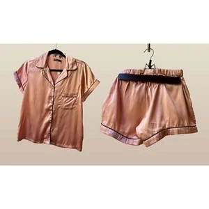 Nasty Gal Collection peach satin Contrast Binding Satin Pajama Set size 4 - Picture 1 of 13