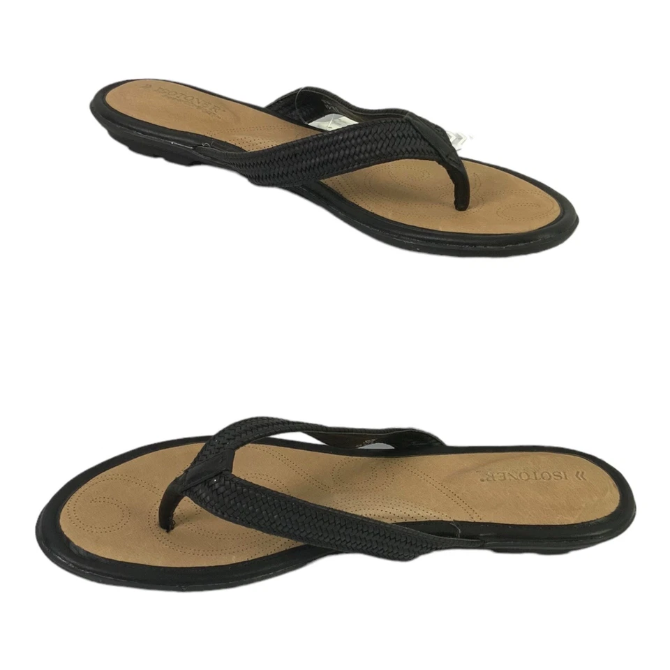 Sandálias chinelo Isotoner femininas Ava tamanho 10 pretas - Imagem 1 de 4