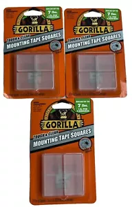 Lot Of 3 Gorilla Tough &Clear Double Sided Mounting Tape Squares, Pre-Cut... - Picture 1 of 4