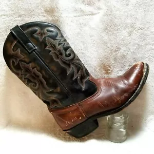 Masterson Herren Cowboystiefel Größe 10 D Braun Schwarz Leder Zehenspitze Platte RB913 - Bild 1 von 10