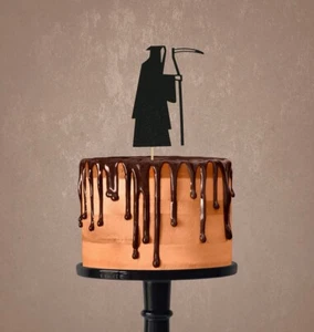 Brillo GRIM REAPER Pastel de Halloween Topper 6,5" Elige cara simple o doble - Imagen 1 de 2