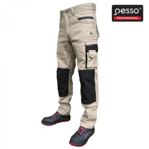 Work Trousers Premium Durable Canvas Fabric Heavy Duty Work Pants Beige Pesso - Picture 1 of 3