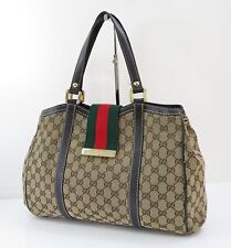 Auth GUCCI Brown GG Canvas and Leather Sherry Line Tote Bag Purse #56770