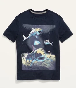 Old Navy Kids Size Small (6-7) Blue Short Sleeve Tee T-Shirt .. Shark Astronaut - Picture 1 of 3