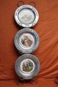 SET OF 3 Great American Revolution 1776 Hang Pewter Plates. Tag 327d - Picture 1 of 13