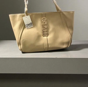 Borsa shopper Cavalli Class Sandra tote bag mandorla buff borsa a mano nuova con etichette dettaglio $ 118 - Foto 1 di 7