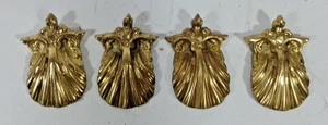 Lot of (4) Vintage Brass Drawer Pulls Shiny Shell Ornate Seashell Hardware - Picture 1 of 4
