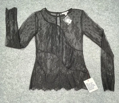 Top Shop Blusa Camisa Para Mujer Talla 4 Transparente Negro Encaje Sexy Transparente Túnica NUEVA Foto 1 de 4