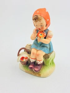 Statuina vintage Giappone originale Erich Stauffer ragazza seduta tronco cesto di fiori - Foto 1 di 7