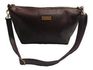 BCBG Paris Pebbled Brown Polyurethane Gold Accent Top Zip Shoulder Bag - Picture 1 of 6