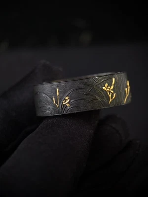 Orquídea japonesa sob a lua single fuchi para período Wakzashi Edo antigo F181 - Imagem 1 de 4