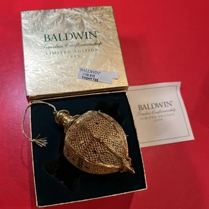 BALDWIN Brass Ornament ELEGANT EGG 1999 Christmas Tree Holiday In BOX - Picture 1 of 6