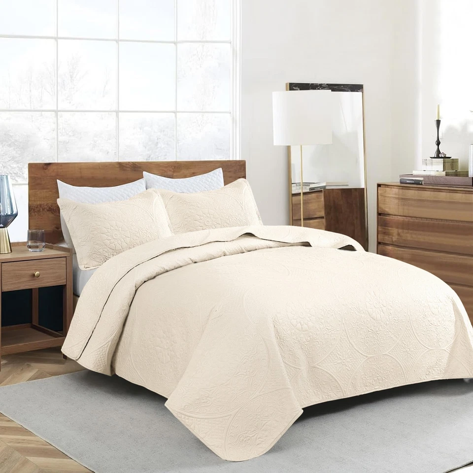 Juego de ropa de cama colcha de lujo 3 piezas acolchado colcha cama tamaño queen king Foto 1 de 1