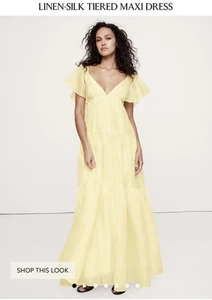 Neu mit Etikett Banana Republic Leinen-Seide Stufen Maxikleid ruhig gelb 4 Petite - Bild 1 von 7