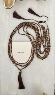 NEW $175 Chan Luu Tiger’s Eye & Bronze Crystal Beaded 3x Tassel Necklace~ Boho🌺 - Image 1 of 3
