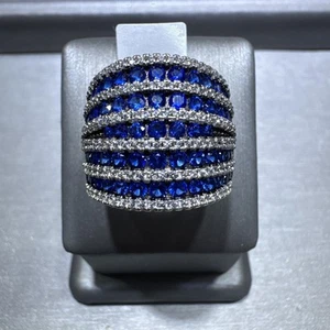 Sterling Silver Blue & White Absolute Beautiful Ring CZ Dome Ring Size 8 (9.63g) - Picture 1 of 10