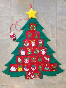 Calendario de Adviento vintage cuenta regresiva para árbol de tela de Navidad 1995 con Santa - Imagen 1 de 8