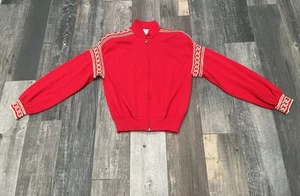 St John Collection Marie Gray RED Zip Cardigan Sweater Gold Metallic Chain Small - Picture 1 of 9