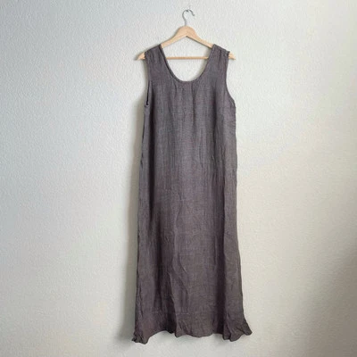 Vestido de lino para mujer pequeño tejido maxi largo de lino Lagenlook informal minimalista boho Foto 1 de 4