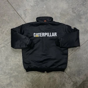 Vintage Jobman Caterpillar Work Jacket Black Utility Fleece Lined Bomber Medium - Picture 1 of 7