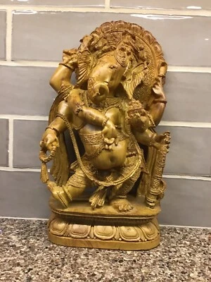 Antique Ganesha elephant india Hand Carved wood Statue Figurine Buddha Ganeshji - Image 1 of 4