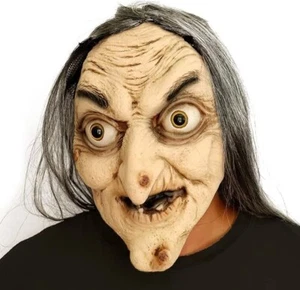 Halloween Scary Latex Witch Mask Realistic Old Man Face and Hair Costume Cosplay - Picture 1 of 5
