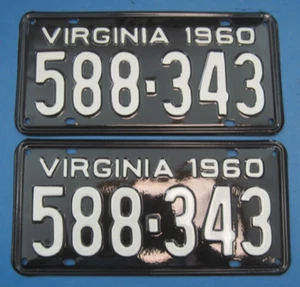 1960 Virginia Nummernschilder professionell restauriert DMV klar zur Zulassung - Bild 1 von 2