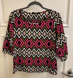 Peach Love Cream California Women’s Top Sz S Pink Geometric Unique Pretty Blouse - Picture 1 of 9