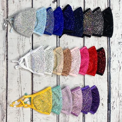USA Face Mask Washable Reusable Bling Rhinestone Glam Cotton Fabric Cover Filter - Image 1 of 4