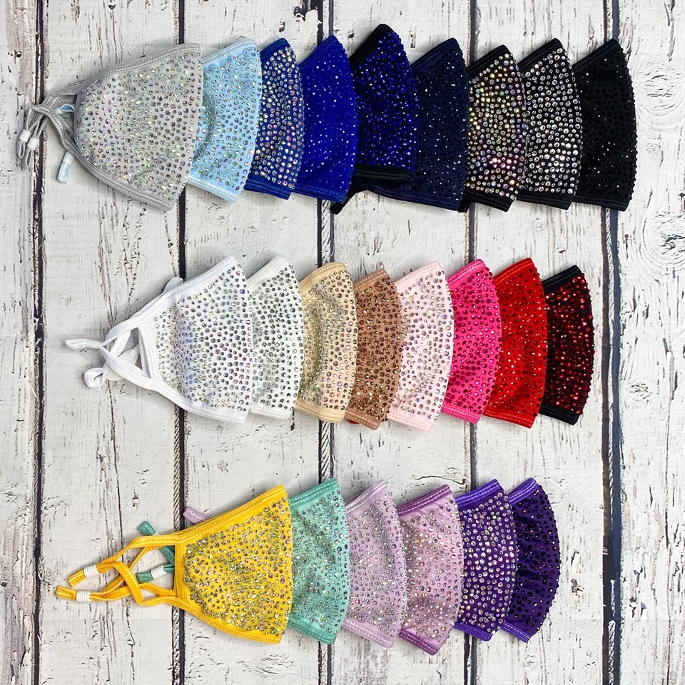 USA Face Mask Washable Reusable Bling Rhinestone Glam Cotton Fabric Cover Filter - Image 1 of 4