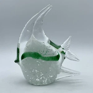 Bella Caza Ganz Art Glass White Green Tropical Fish Paperweight Sculpture - Picture 1 of 12