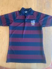 The Judd School PE shirt burgundy and navy striped polo shirt