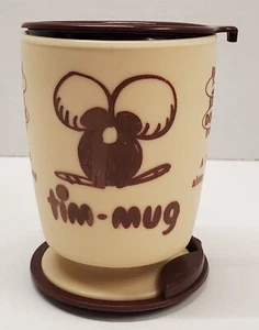 TIM HORTONS TRAVEL MUG VINTAGE RARE BROWN WHIRLEY TIM BIT MASCOT W/ BASE 1970's - Picture 1 of 7