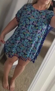 SALE 🔥 Tassel Swim Cover Up Blue Floral New With Tags Flirty - Picture 1 of 6