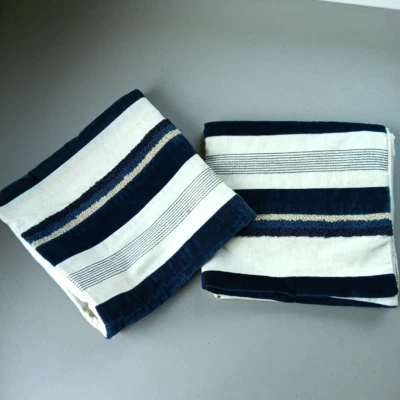 Pier 1 Pillow Cove Blue Linen Velvet Textured Set of 2 Coastal Nautical Yacht - Image 1 of 4
