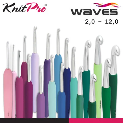 KnitPro Waves 2.0 Häkelnadel Softgriff verschiedene Farben ergonomisch 19 Größen - Bild 1 von 2