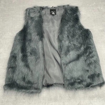 Chaleco Forever 21 Mujer Gris Brillante Imitación Piel Frente Abierto Cuello en V Forrado Talla M Foto 1 de 4